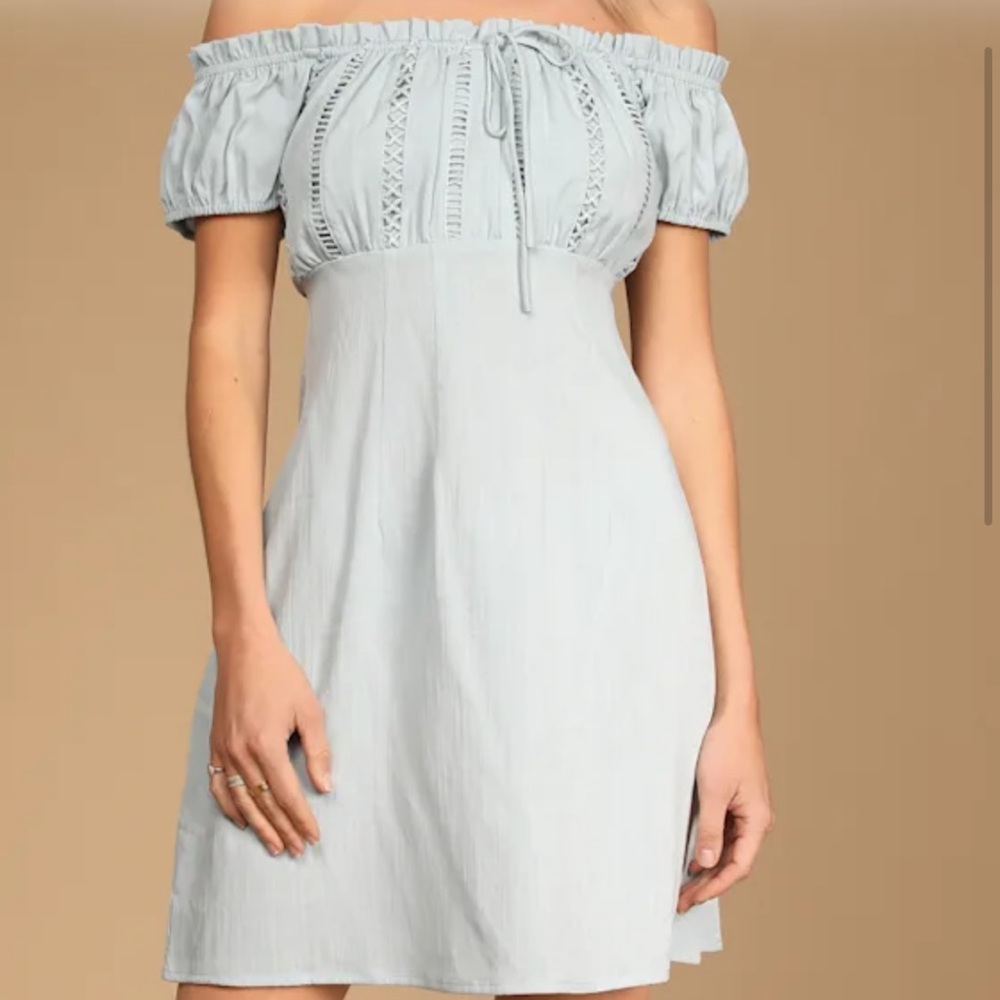 Lulu's Off-Shoulder Light Blue Mini Dress